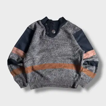 빈티지 이소재 절개 하프 스냅 니트 스웨터 래글런