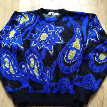 90s 기하학 패턴 니트 스웨터 블랙 구제 의류 빈티지