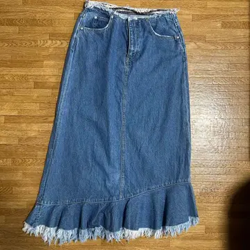 RODEO CROWNS 데님 프릴 밑단 롱 스커트