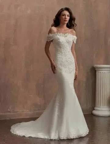 오프숄더 레이스 머메이드 웨딩 드레스 US2