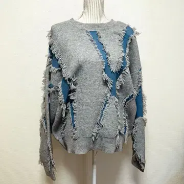 클래식 엘프 프린지 배색 오버 니트 남녀 공용