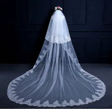 롱 웨딩 베일 꽃무늬 자수 300cm