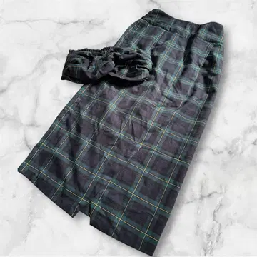 LOWRYSFARM 그린 체크 무늬 타이트 스커트 허리 벨트 포함