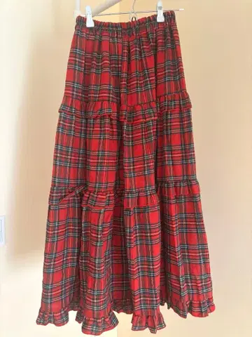 WC 체크 티어드 롱 스커트