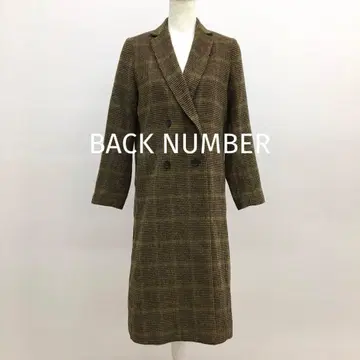 백 넘버 체크 더블 브레스트 롱 코트 브라운 계열