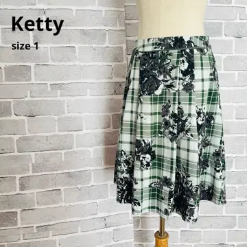 케티 체크 무늬 플레어 스커트 그린 M 구제 의류 B303