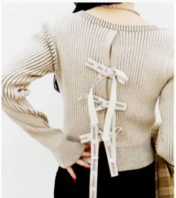 EVRIS 백리본 니트탑 베이지