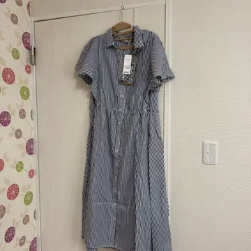 스트라이프 반팔 셔츠 원피스 3L