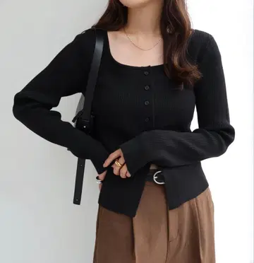 andme 보트넥 리브 니트 가디건 상의 블랙 L