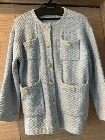 CADUN 노카라 트위드 자켓 라이트 블루