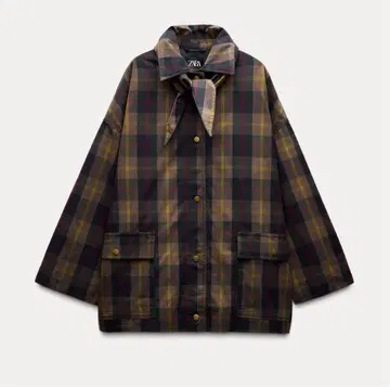 [ ZARA ] 체크 스카프 트렌치코트 M