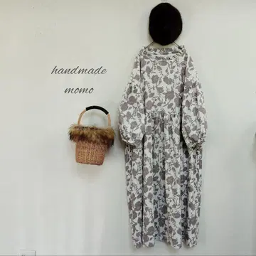 handmade 코듀로이 꽃무늬 개더 원피스 free 화이트