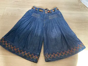 레트로 빈티지 데님 하프 가우초 큐롯