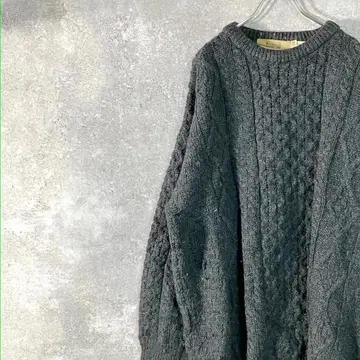ARAN SWEATER MARKET 니트 스웨터 그레이 울 무지