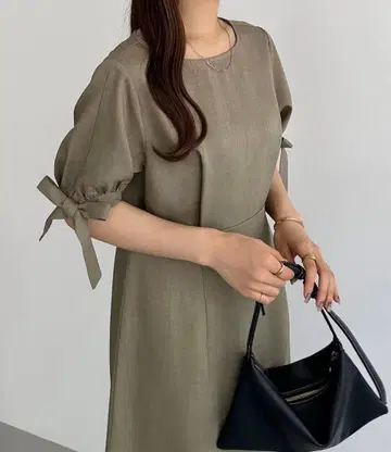 [callautia] 소매 리본 허리 턱 원피스