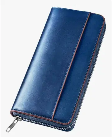 네이비 장지갑 일본산 패턴 가죽 YKK 지퍼