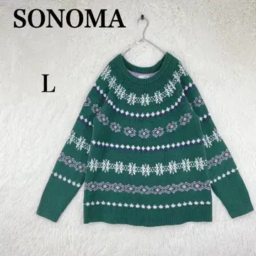 [소노마] 긴팔 스웨터 라운드넥 노르딕 무늬 L 그린 가을/겨울