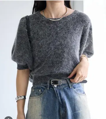 mystic 반팔 퍼프 니트