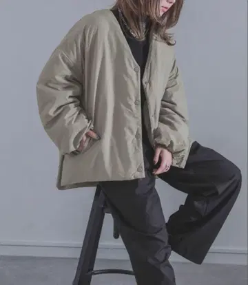 n'OrLABEL 스티치리스 노카라 패딩 자켓