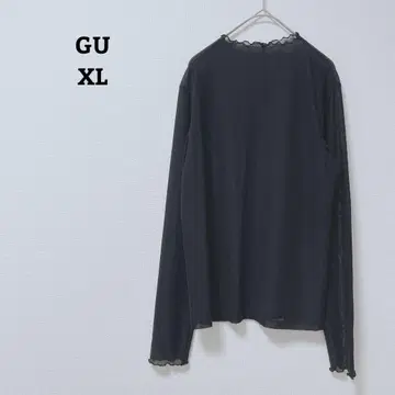 지유 시어 프릴 넥 티셔츠 얇은 소재 레이어드 긴팔 스트레치 XL