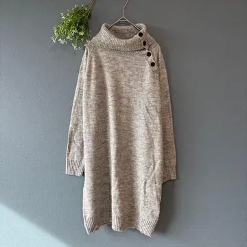 해시 아쉬 [M] 성인 내추럴 무릎 기장 터틀넥 니트 타이 원피스