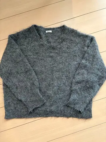 그레이 샤기 니트 가디건 세트