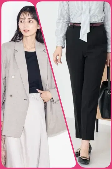 [세탁 가능] 더블 브레스트 자켓과 바우다리 스트레치 팬츠 세트