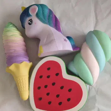스퀴즈 4종 세트 유니콘과 아이스크림과 수박과 마쉬멜로우
