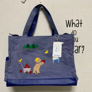 새상품 familiar 자수 토트백 네이비