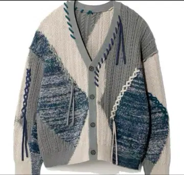 HARE 스티치 절개 니트 가디건 그레이