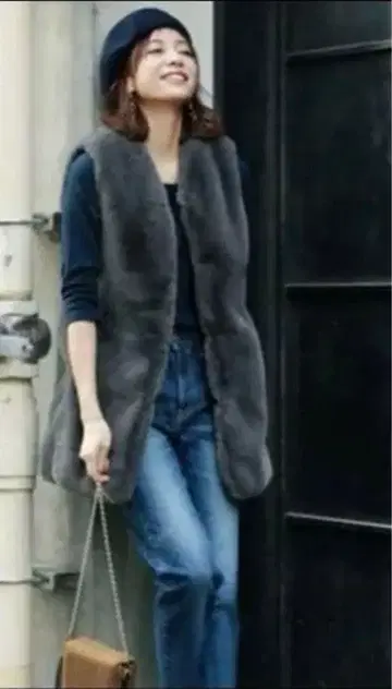 새상품급 PLST 에코 퍼 베스트 인조 모피