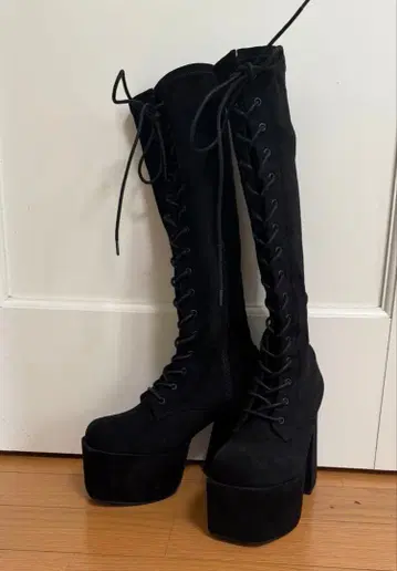 미사용! 에모다 EMODA 스웨이드 레이스업 통굽 롱 부츠 M 사이즈