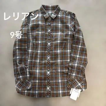 레리안 Leilian 오렌지와 그레이 체크 긴팔 셔츠 미사용 새상품