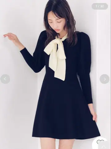 보타이 리본 니트 원피스(BLK-F)