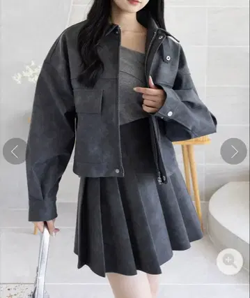 클리어 앤티크 가죽 숏 기장 블루종