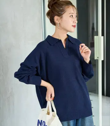 [프릭스 스토어] 폴로 옷깃 스키퍼 니트 풀오버 네이비
