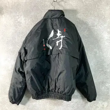 패딩 자켓 긴팔 블랙 집업 사무라이 자수 백 프린트 일본풍 패턴