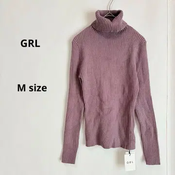 GRL 그레일 터틀넥 리브 니트탑 M 라벤더 새상품