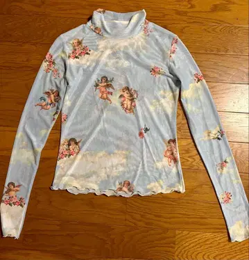 70년대 유럽 프랑스 빈티지 천사 시어 탑 롱 T 엔젤