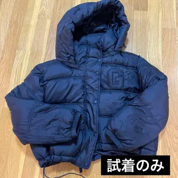 G 자수 후드 부착 숏 크롭 기장 다운 자켓