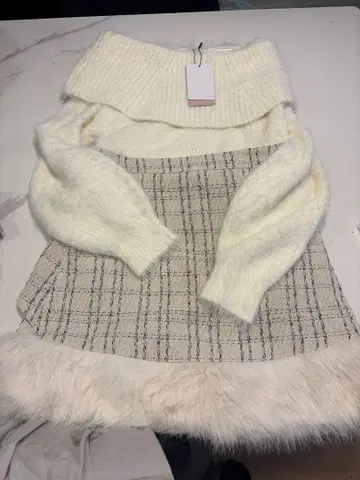 아이보리 니트 트위드 셋업