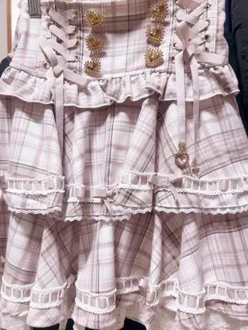 LIZLISA 사다리 리본 체크 티어드 치마바지