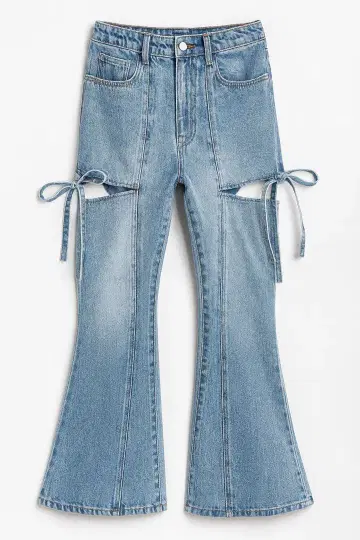GRL 사이드 컷 아웃 리본 플레어 데님 팬츠 fo2242