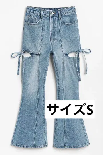 GRL 사이드 컷 아웃 리본 플레어 데님 팬츠 [fo2242] S