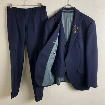 수트 쓰리피스 네이비 헤링본 더블 사양 옷깃으로 레어 성인식 결혼식