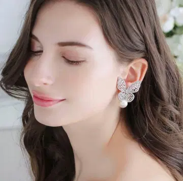 스텔라 브라이덜 나비 파피용 귀걸이 웨딩 펄 지르코니아