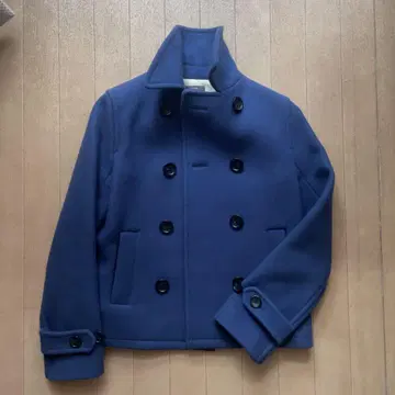 네이비 울 더블 브레스트 피 코트