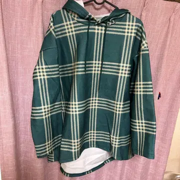 체크 무늬 후드 부착 후드티