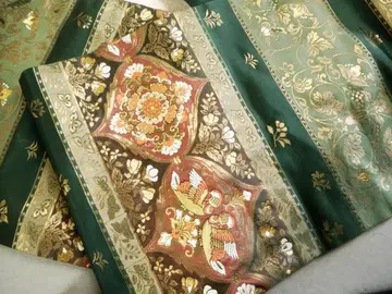 순수 실크 포도 당초와 원앙 문양 나고야 오비