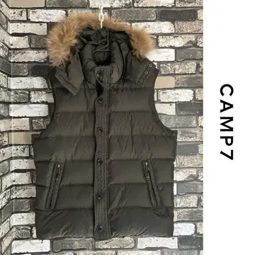 CAMP7 다운 베스트 L 퍼 포함 후드 Y2K 다운 90% 그런지